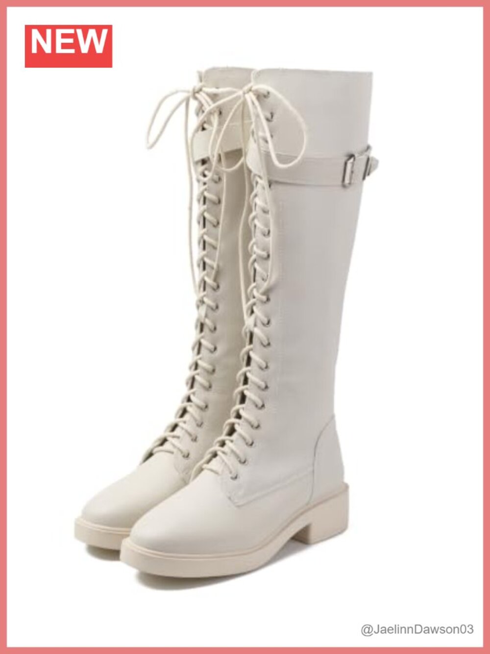Women's Knee High Combat Boots Faux Leather Low Heel Lace Up Side Zip Fall